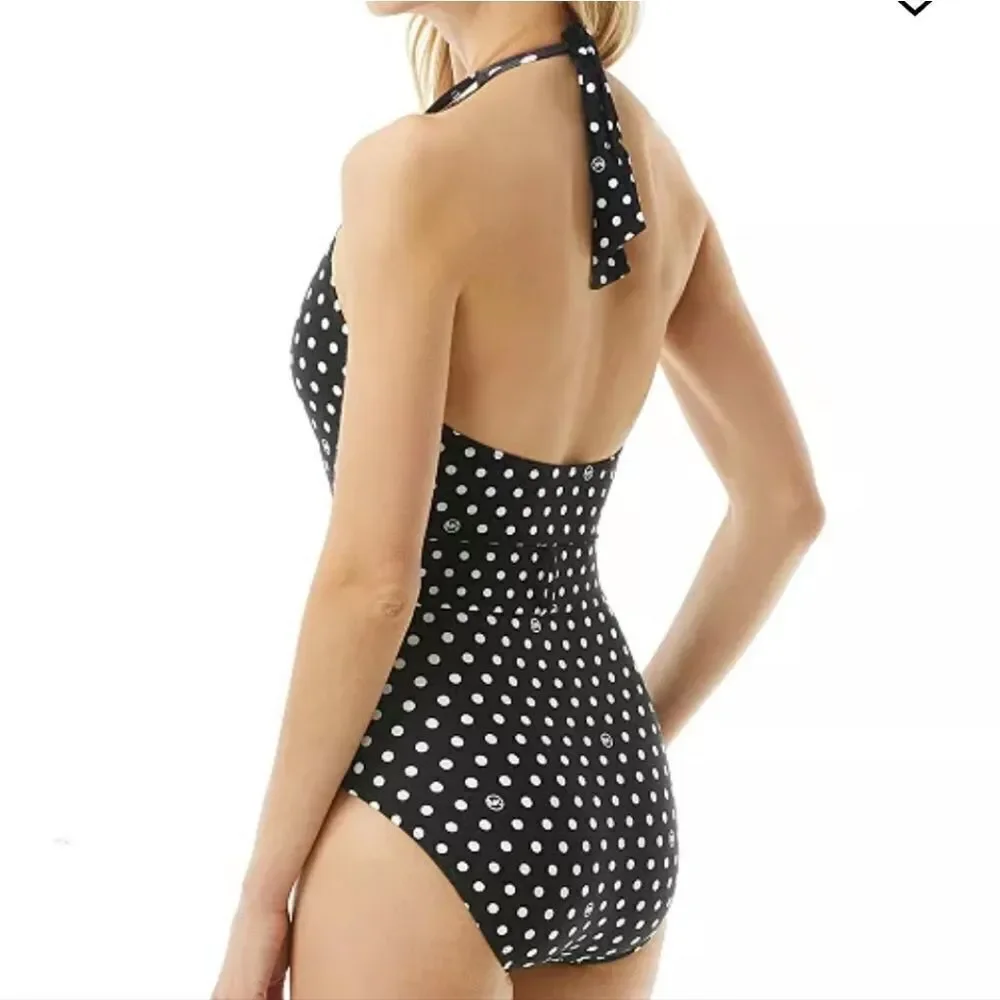 Micheal Kors Black Dot Women's Halter One-Piece Swimsuit Size 10